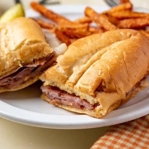 Hot Ham and Swiss Sandwich.