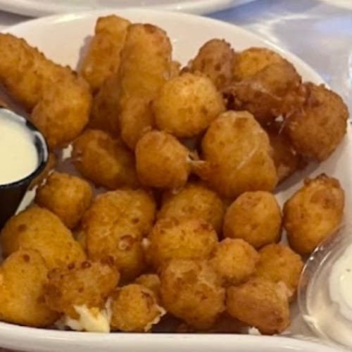 Fried Cheese Curds with Ranch Dressing.