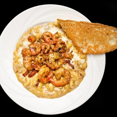 Shrimp & Crawfish Dirty Mac & Cheese.