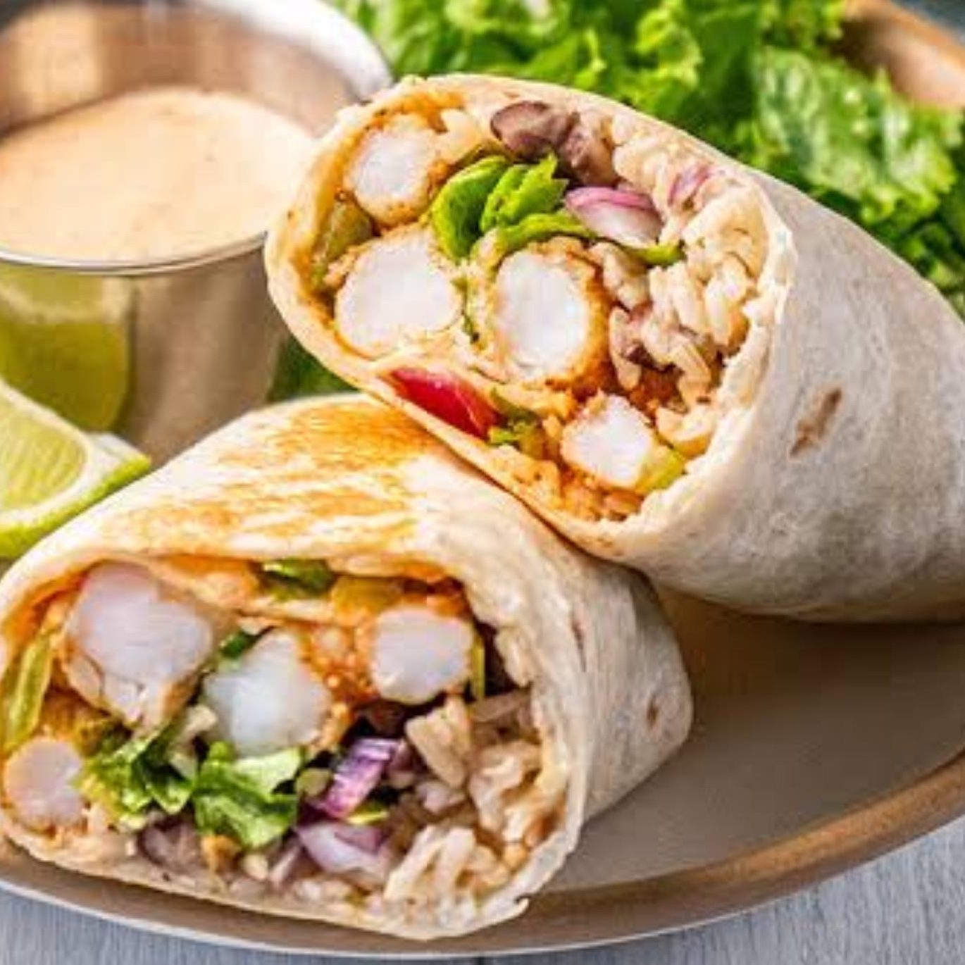 Old Bay Brunch Burrito: Shrimp, Bacon, Egg, Melted Cheese.