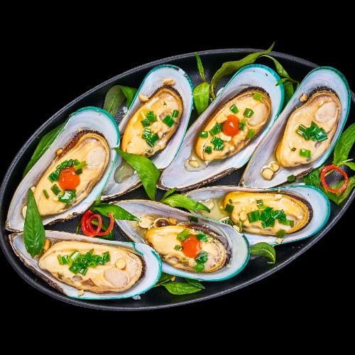 Grilled Scallion Mussels.