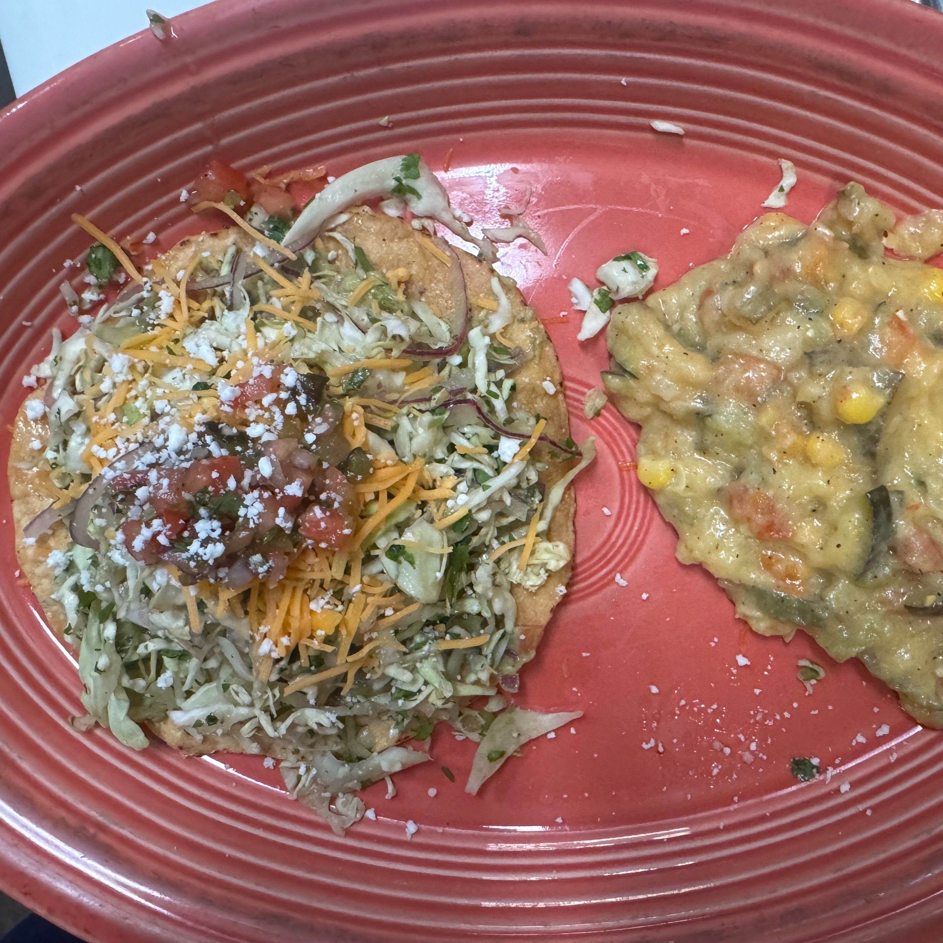 One Shrimp Tostada with a Choice of One Side.