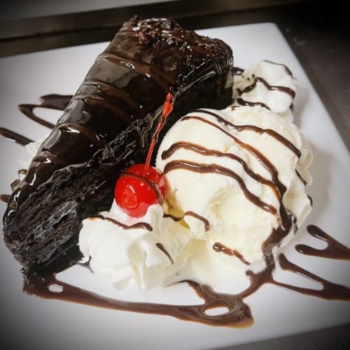 Chocolate Cake with Ice Cream.