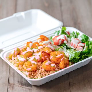 Grill Shrimp Over Rice and Salad