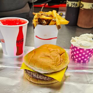 Kids Cheeseburger FRIES, KIDS DRINK, KIDS ICECREAM