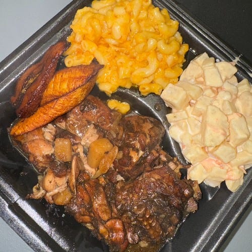 Brown Stew Chicken Meal.