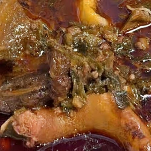 Banku and Okra W Mixed Meat.