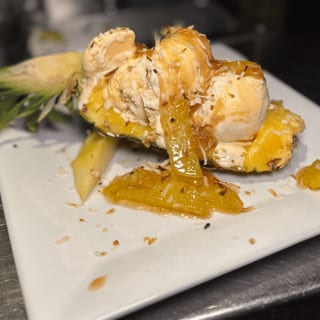 Glazed Pineapple with Toasted Coconut & Pineapple Ice Cream