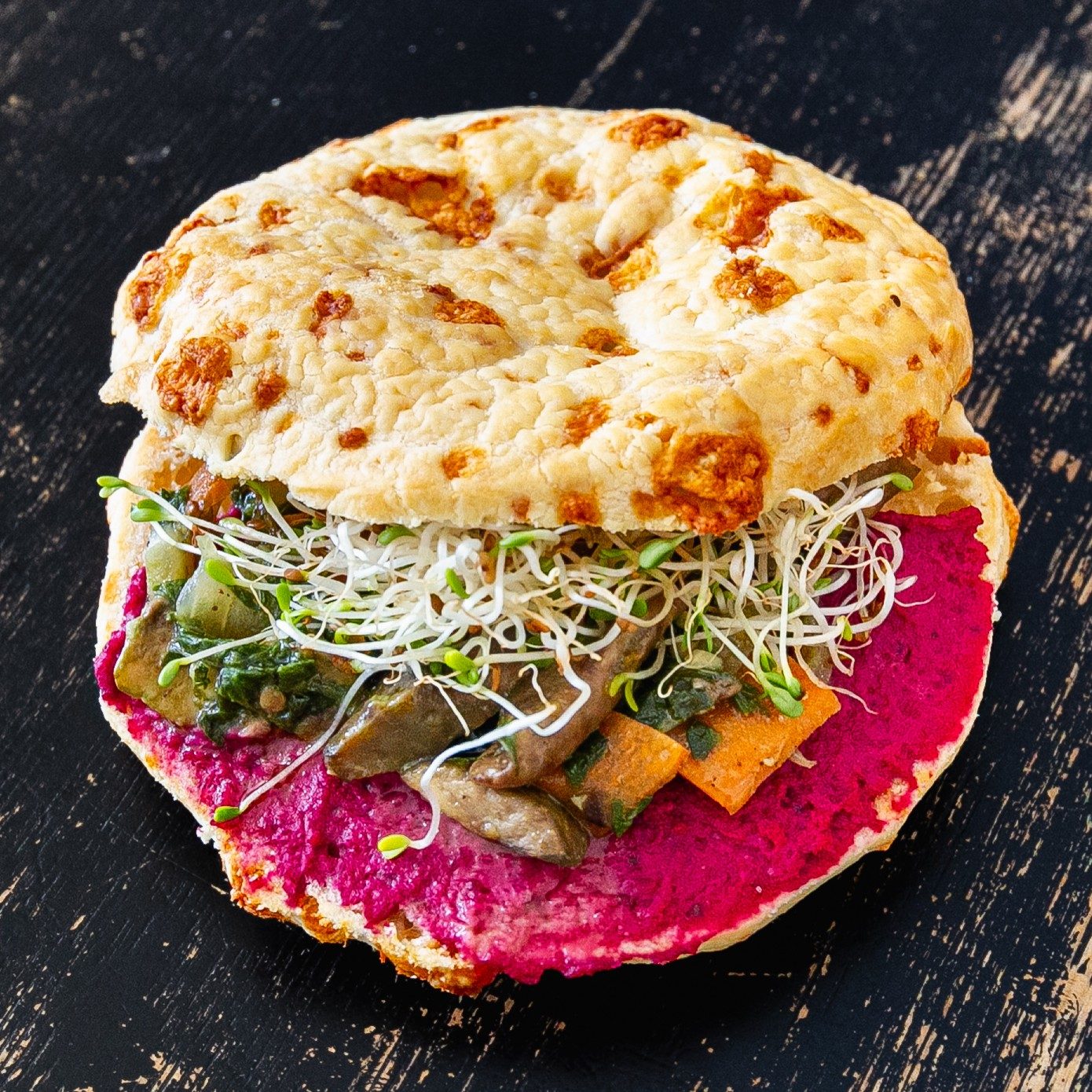 Veggie Sandwich with Pink Hummus.