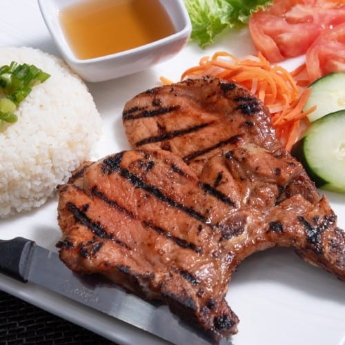 R5. Char-Grilled Marinated Pork Chops with Steamed Rice.