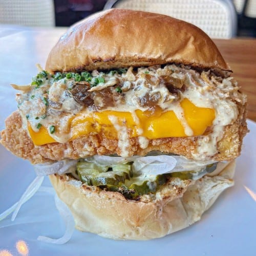 Mr. Onion Fried Tofu Sandwich.