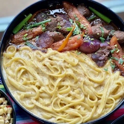 Fettuccine Con Lomo Al Jugo.