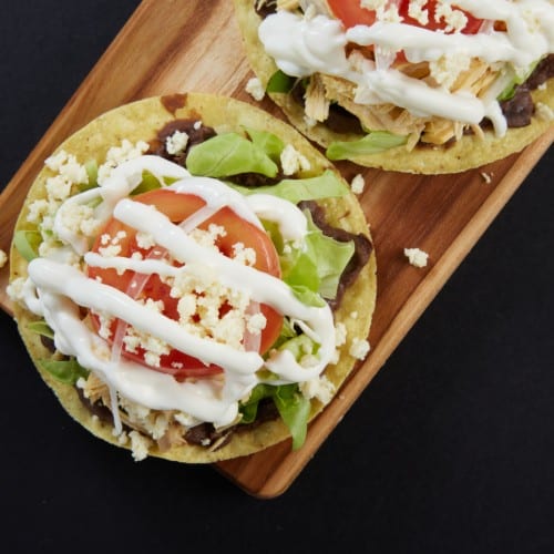 Beef, Chicken or Carnitas Tostadas.