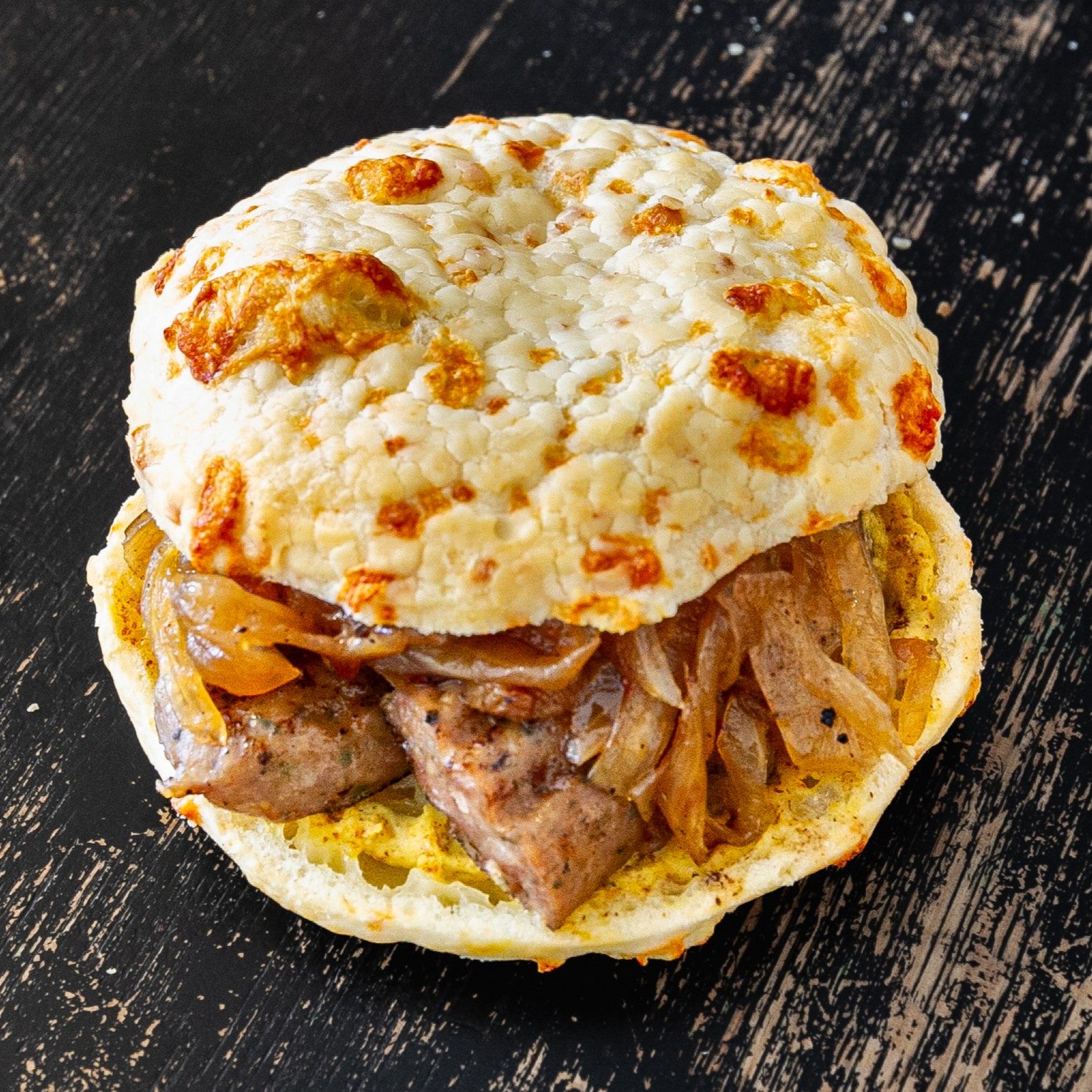 Chicken Sausage and Caramelized Onions Sandwich.