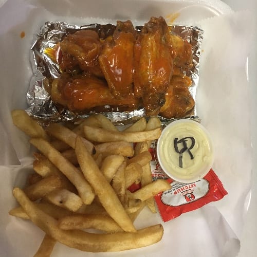 6 Bone in Wings and Side of Fries.