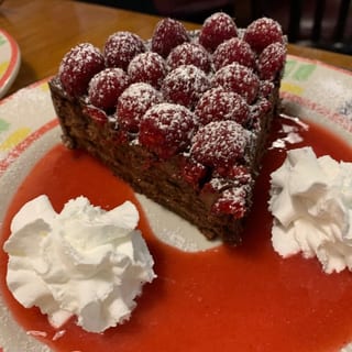 Triple Chocolate Cake & Raspberries