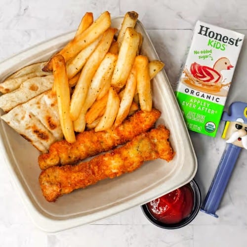 Breaded Chicken Souvlaki.