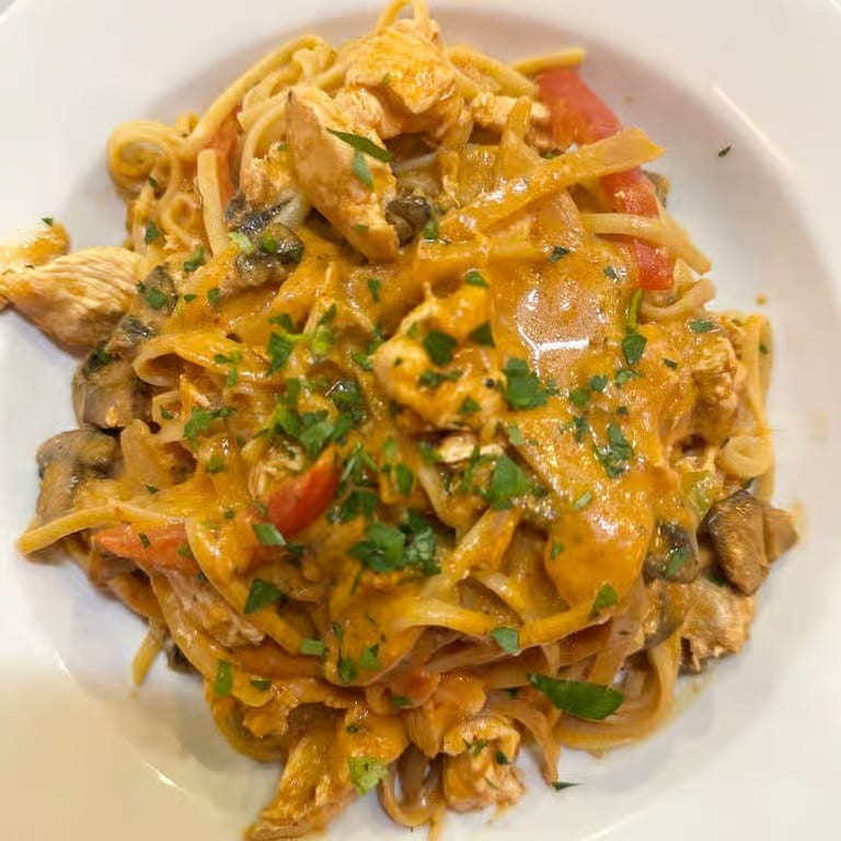 Thai coconut linguini with chicken dinner.