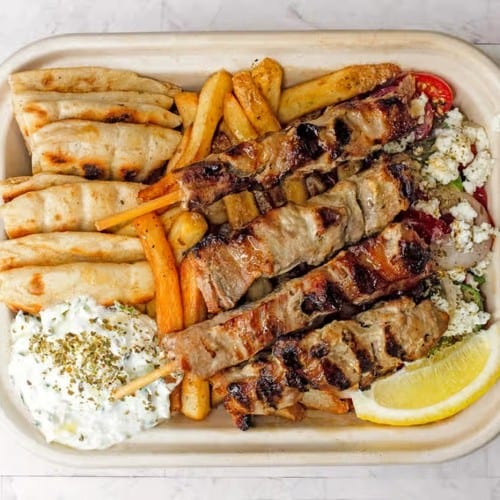 Pork Souvlaki Platter.