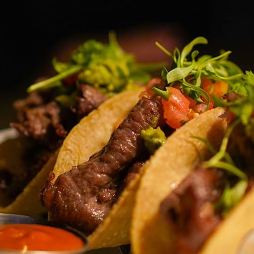 Black Angus Rib Eye Tacos.