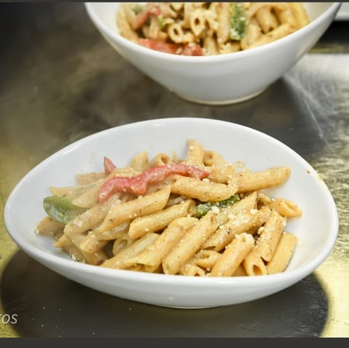 Rasta Pasta Large plate No Meat Plantains No Cabbage.