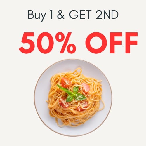 Buy 1 Entree, Get 50% off on 2nd Entree.