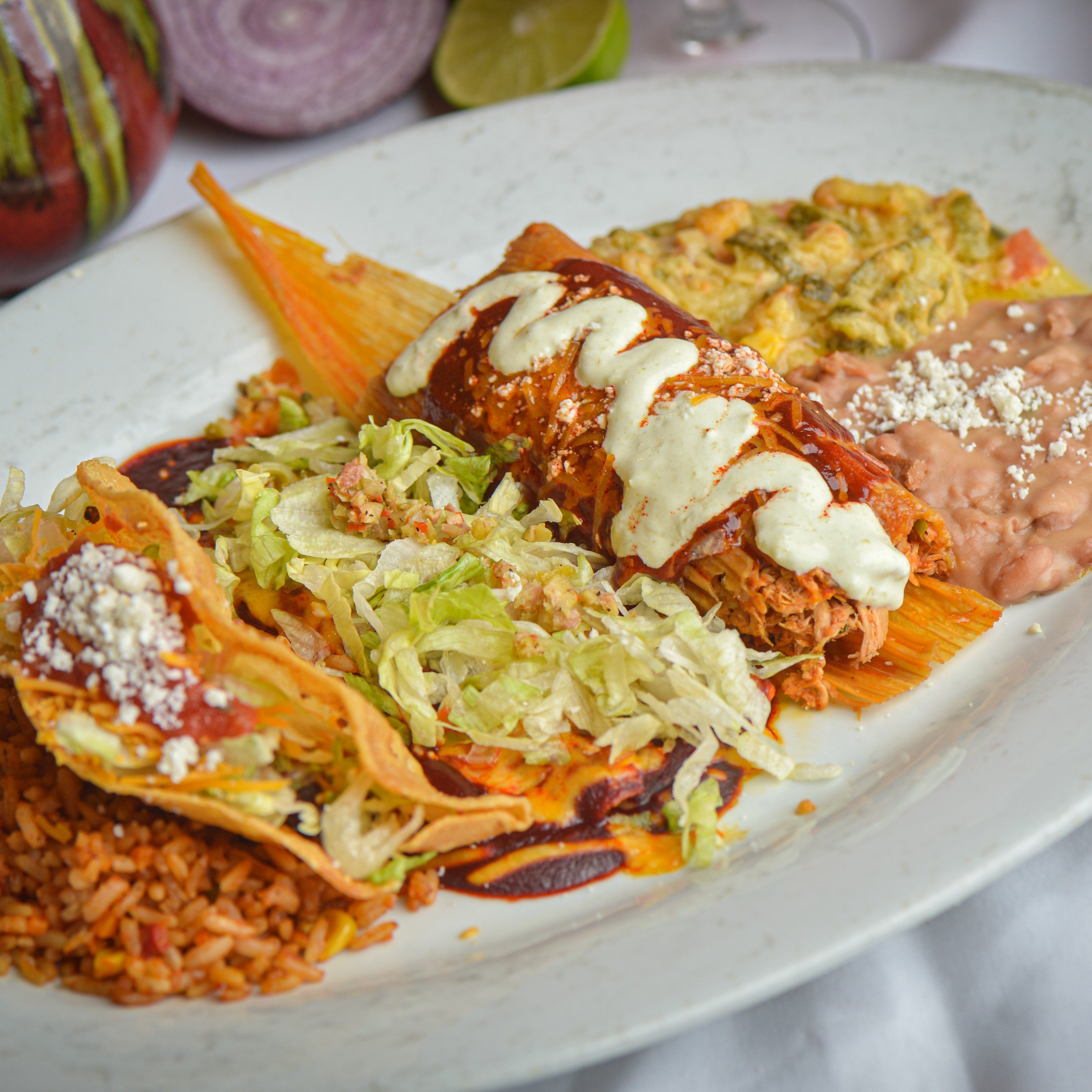 #2 Tamale of the Day, Cheese Enchilada, Fried Beef Taco.