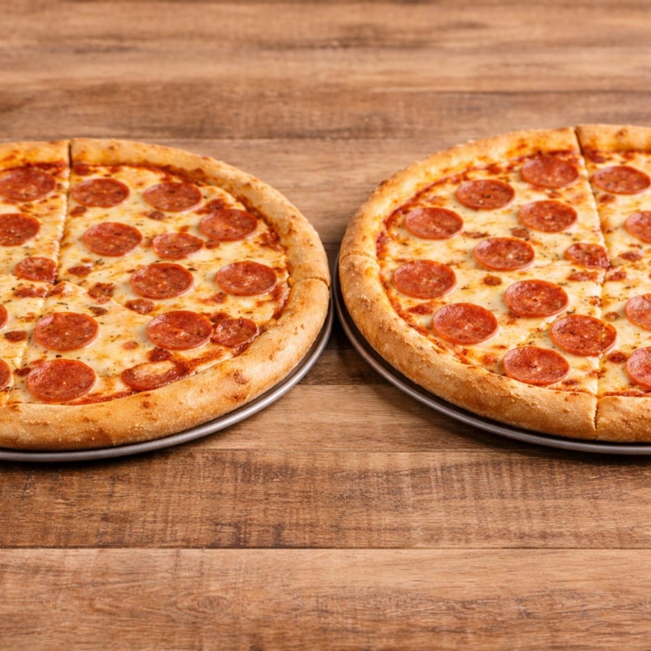Spec. #1; Two 16” 1-Topping Pizzas.