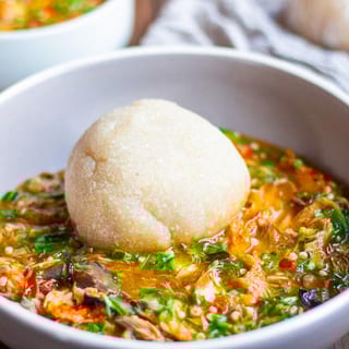Fufu or Eba with assorted meat Okra Soup