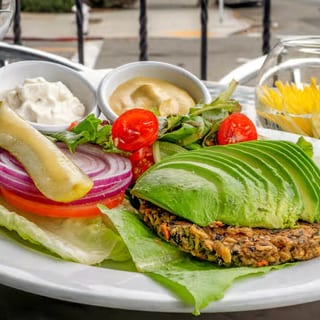 Bunless Vegan Burger & Avocado