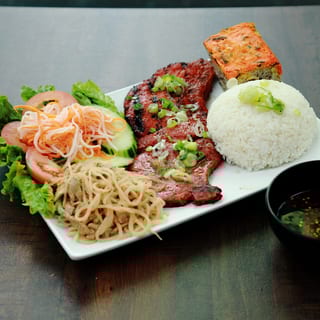 Vr3.Rice Platter with Grilled Pork Chop, Shredded Pork and Meatloaf