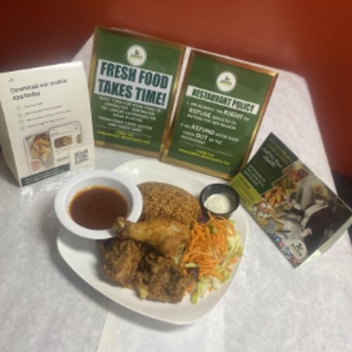 Jollof w/ Chicken or fish and salad.