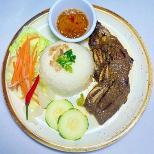 Grilled Beef Short Rib Rice Plate.