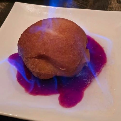 Fried Vanilla Ice Cream with Fruit Sauce.