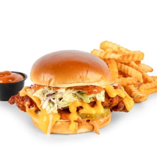 Cheesy Clucker Sandwich, Fries