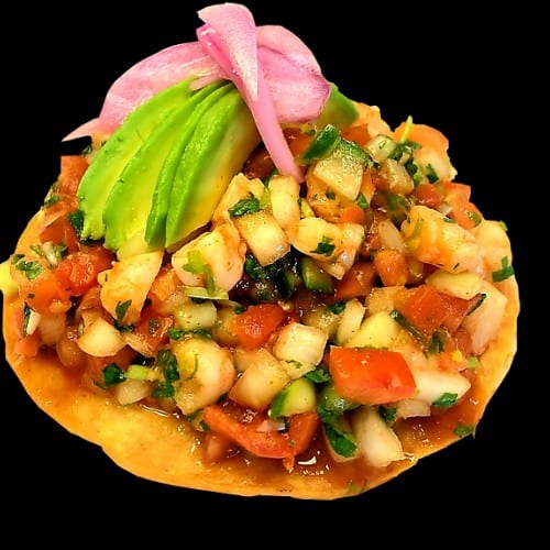 Spicy Shrimp Ceviche Tostada.
