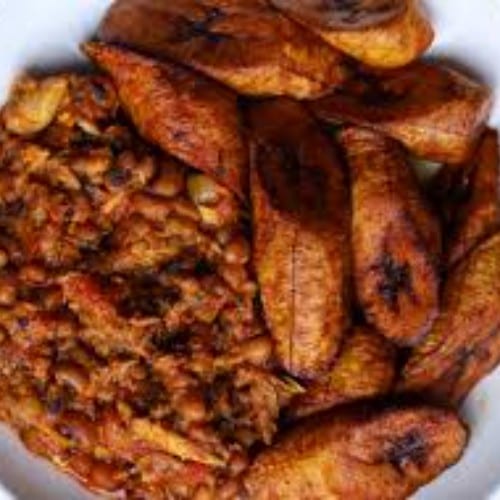 FRIED PLANTAINS & BEANS STEW.