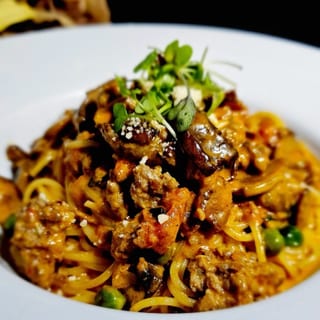 Spaghettini Amatriciana with Sausage