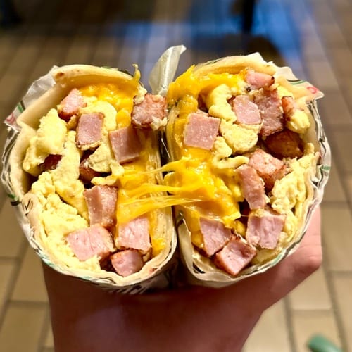 22. Eggs, Ham Cheese Burrito.