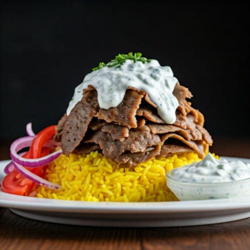 Meat Gyro Over Rice.