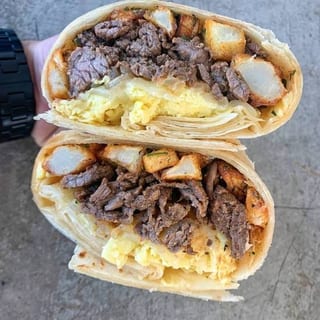 BREAKFAST STEAK BURRITO WITH HOME FRIES