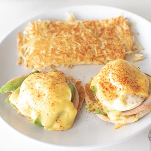 Turkey Avocado Eggs Benedict.