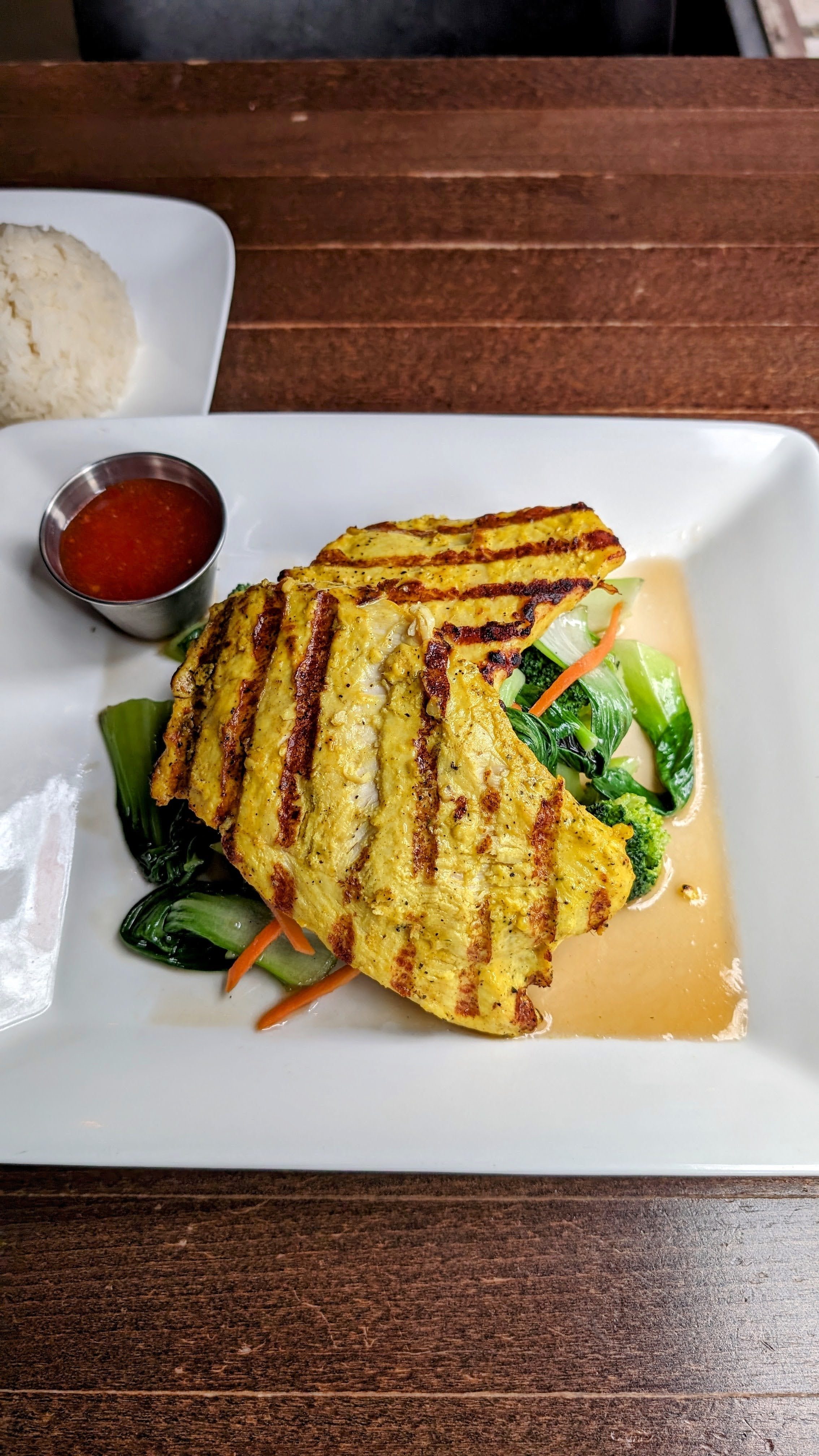 Roasted Chicken Breast with Garlic Vegetables.