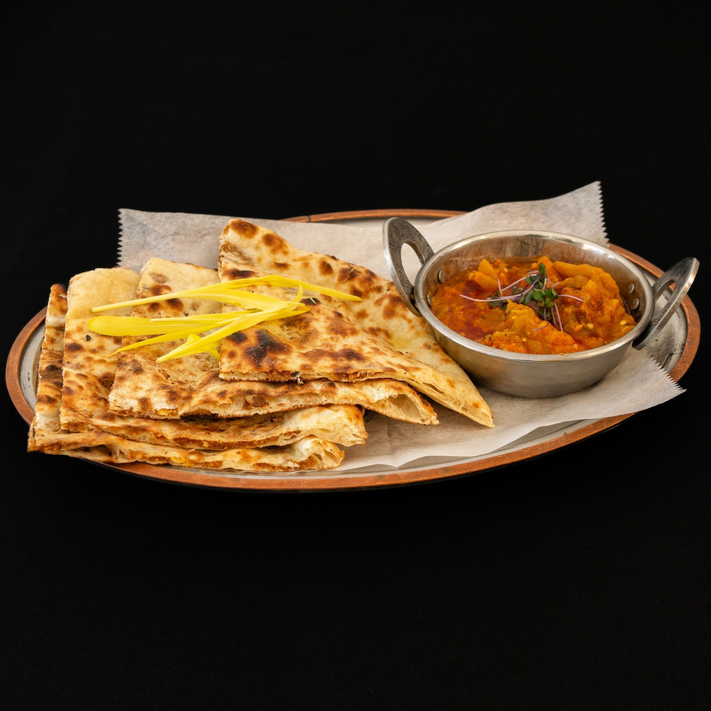 Fig Naan With Spiced Eggplant.