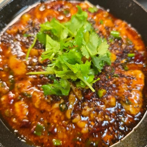 S17. Spicy Peppercorn Boiled Fish with Silk Tofu.