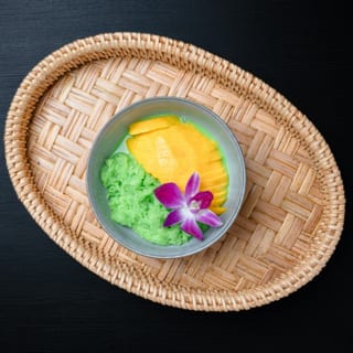 "Khao Niao  Mak Muong - Pandan Mango Sticky Rice"