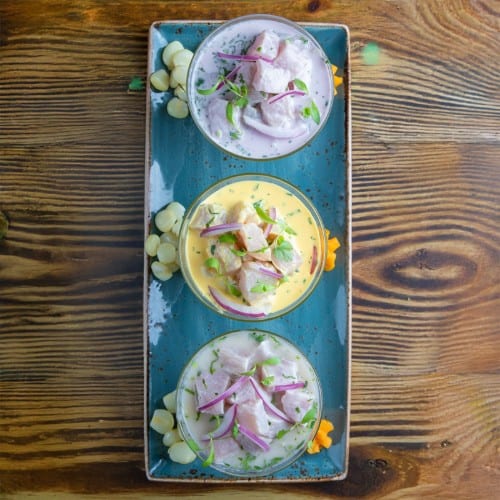 Trio de Ceviches de Pescado Mixto.