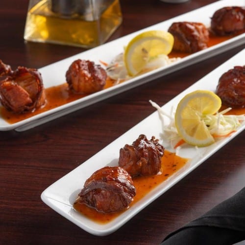 Bacon-Wrapped Jumbo Scallops.