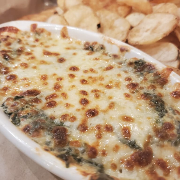 Spinach and Artichoke Dip and Chips.