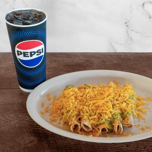 Special Five Rolled Tacos W/ Soda & Side.